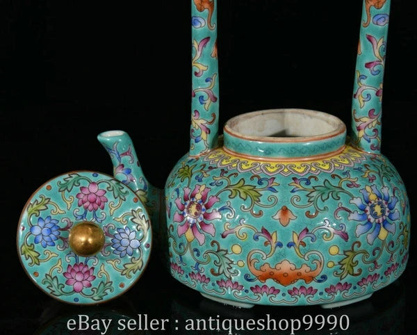 5.4" Qing Yongzheng Marked Enamel Colour Porcelain Flower Wine Tea Pot Flagon