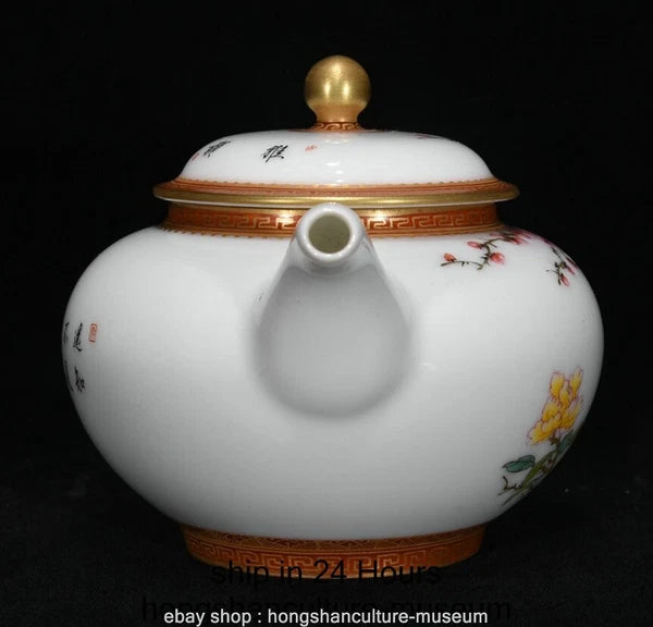 6.4" Yongzheng Marked Enamel Colour Porcelain Flower Bird Wine Tea Pot Flagon