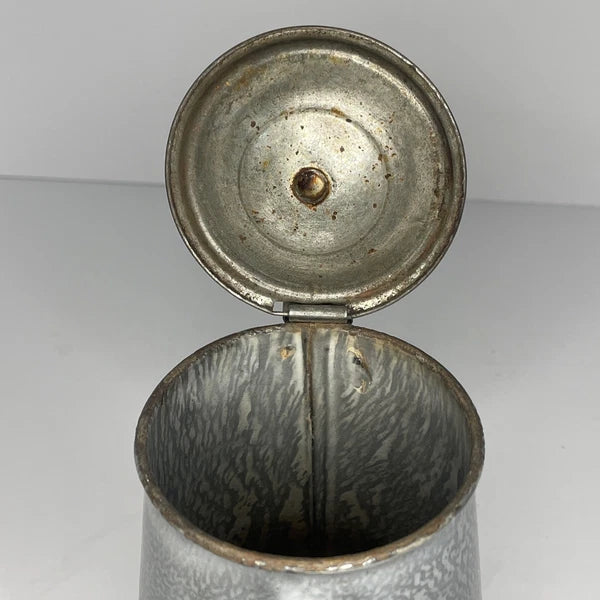 Grey Mottled Enamelware Gooseneck Hinged Coffee Tea Pot Antique Spatterware GUC