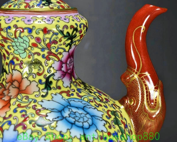 10.6" Yongzheng Enamel Colour Porcelain Gold Dragon Head Wine Tea Pot Flagon