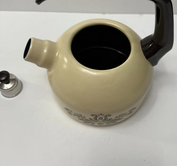 Vintage Pfaltzgraff Village Enamelware Whistling Tea Kettle MCM Tea Pot