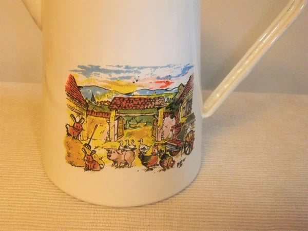 ANTIQUE SCREEN PRINTED PORCELAIN ENAMEL COFFEE MAKER OR TEAPOT