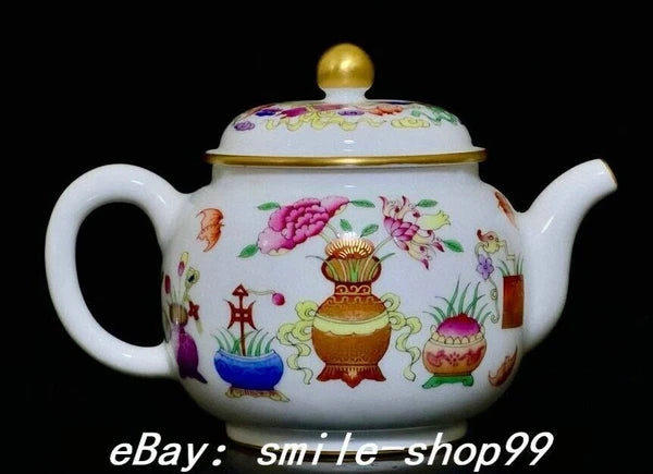 5.5" Qianlong Enamel Colour Porcelain Gilt 8 Auspicious Symbol Kettle Pot