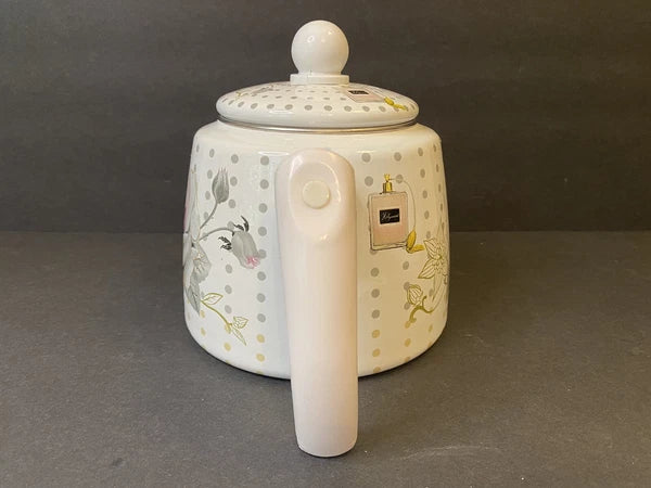 Elegance Enamel Kettle Teapot Handle Pink Rose Perfume Pattern