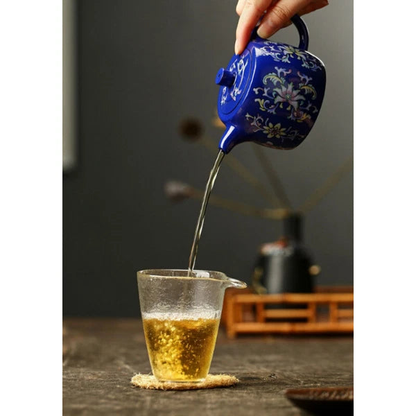 5.9"China Yixing Zisha Pottery Bottom Groove Clearing Clay Colour Enamels Teapot