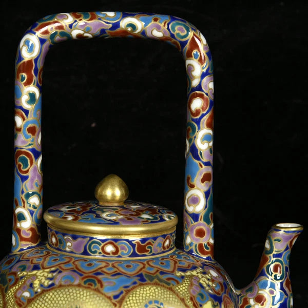 5.5" Old dynasty Porcelain qianlong mark colour enamels gilt cloud Dragon Teapot