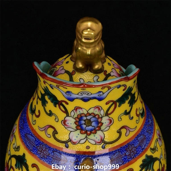 8" Qianlong Enamel Colour Porcelain Gilt Flower Beast Head Wine Tea Pot Flagon