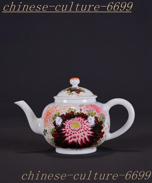5.6" Old Chinese Dynasty enamel porcelain Luck flowers Wine Tea Pot Flagon