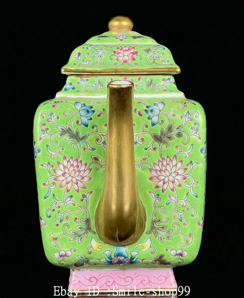 7" Old Qing Dynasty Enamel Colour Porcelain Gilt Flower Wine Tea Pot Flagon