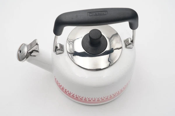 Chantal Enamel on Steel Sven Whistling Tea Kettle White Red Dot Pattern