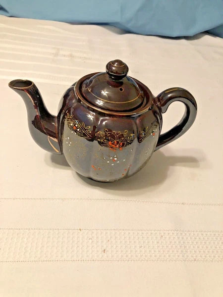 Vintage Teapot Moriage Enamel Floral Gold Trim 1950s Wales Japan