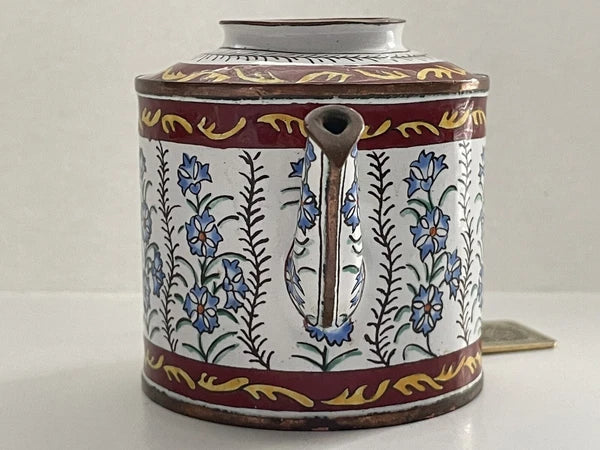 Enamel Mini Copper Hand Painted Teapot NO LIDS Miniature LOT OF 2 Vintage