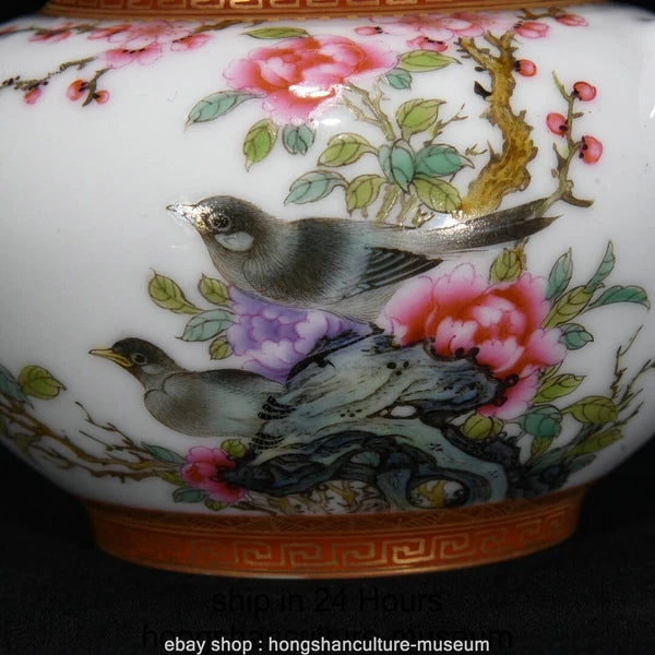 6.4" Yongzheng Marked Enamel Colour Porcelain Flower Bird Wine Tea Pot Flagon