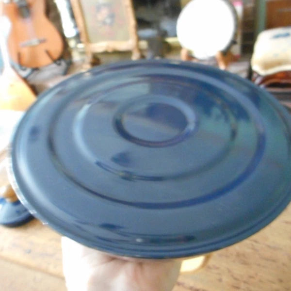 Blue Metal Enamel Teapot with Lid  And Wooden Handle