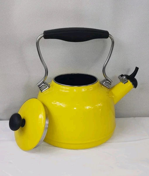 Chantal Yellow Enamel With Stainless Steel Whistling Tea Kettle Teapot Kitchen