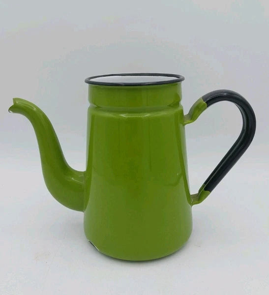 Vintage Mid Century Green Enamel Small Coffee pot with no lid