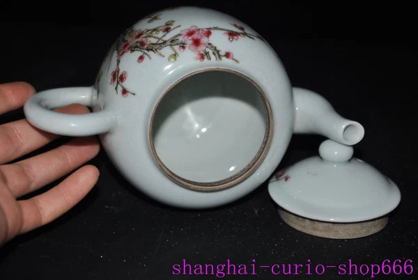 6.4"Qing Dynasty Qianlong enamel porcelain Plum blossom Tea set Teapot statue