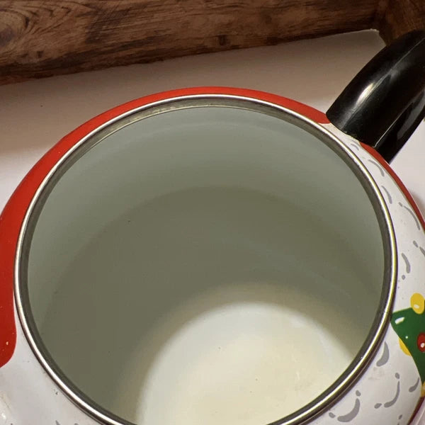 ROSHKO PORCELAIN Enamel on Steel Santa StoveTop Whistle Kettle Pot 3QT Christmas