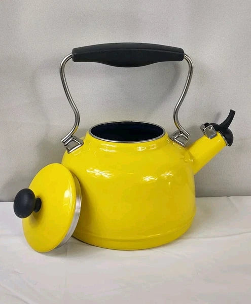 Chantal Yellow Enamel With Stainless Steel Whistling Tea Kettle Teapot Kitchen
