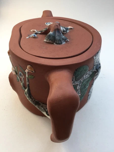 EXCELLENT CHINESE YIXING ZISHA SCHOLAR ENAMEL TEAPOT 3”H marked