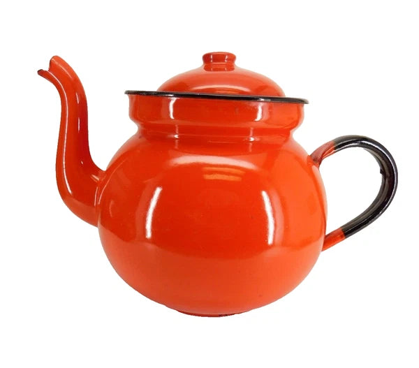 Huta Silesia Polish Enamelware Tea Kettle Red Enamel 14 Poland Vintage 1970's