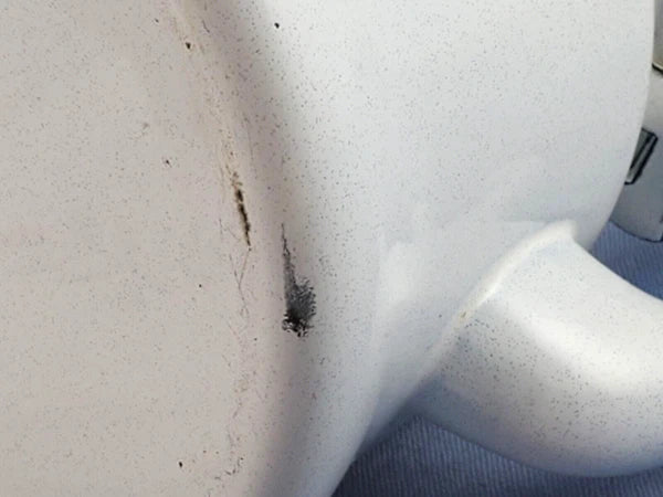 Vntg White ENAMEL TEA KETTLE Colorful Fruit Bowl Decoration Wire & Wood Handle