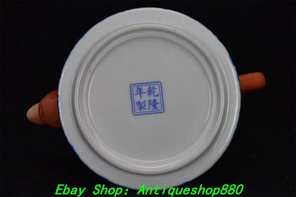 5.9''Qing Qinalong Marked Enamel Colour Porcelain Peach Wine Tea Pot Flagon