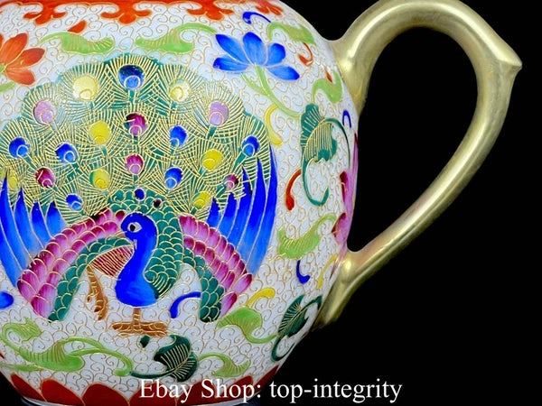 5" Marked Old China Enamel Porcelain Gilt Phoenix Peacock Teapot Teakettle