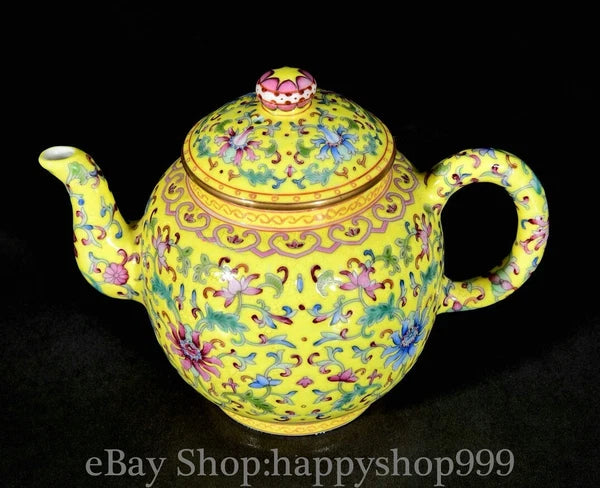6.8" Old China Yongzheng Marked Enamel Porcelain Entwined Flower Pattern Teapot
