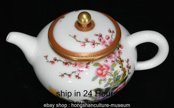 6.4" Yongzheng Marked Enamel Colour Porcelain Flower Bird Wine Tea Pot Flagon
