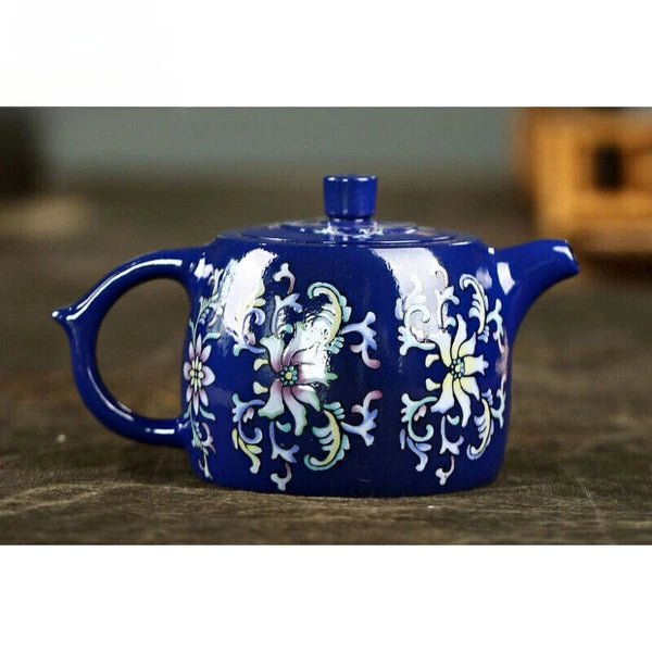 5.9"China Yixing Zisha Pottery Bottom Groove Clearing Clay Colour Enamels Teapot