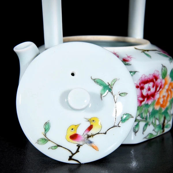 Chinese Enamel Colour Porcelain HandPainted Flowers&Plants Teapot
