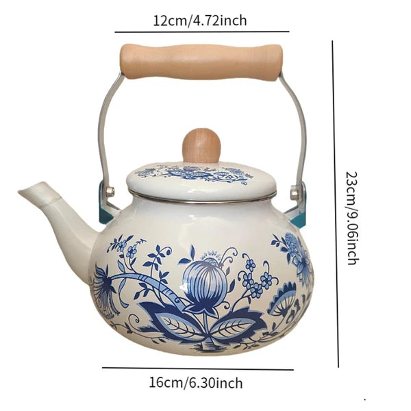 Enamel Teapot 2.5L Sturdy Porcelain Tea Pot for Home Kitchen Decor Hot Water