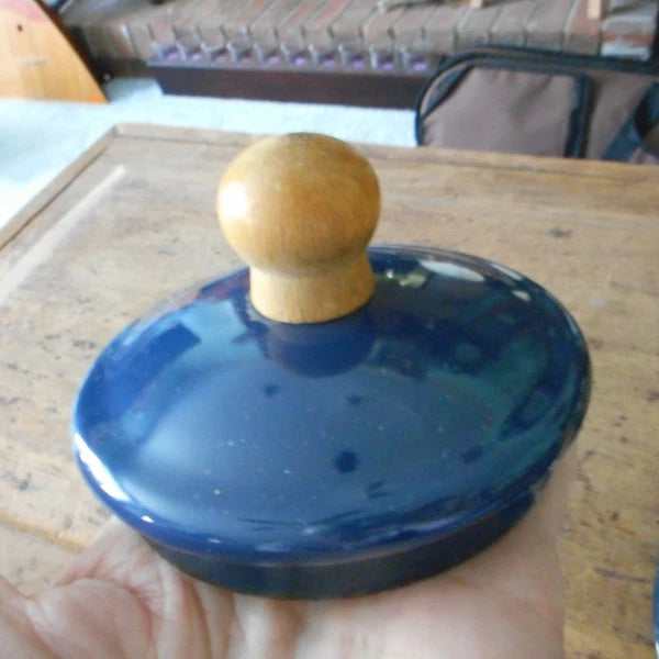 Blue Metal Enamel Teapot with Lid  And Wooden Handle