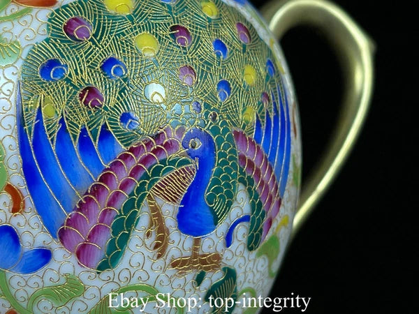 5" Marked Old China Enamel Porcelain Gilt Phoenix Peacock Teapot Teakettle