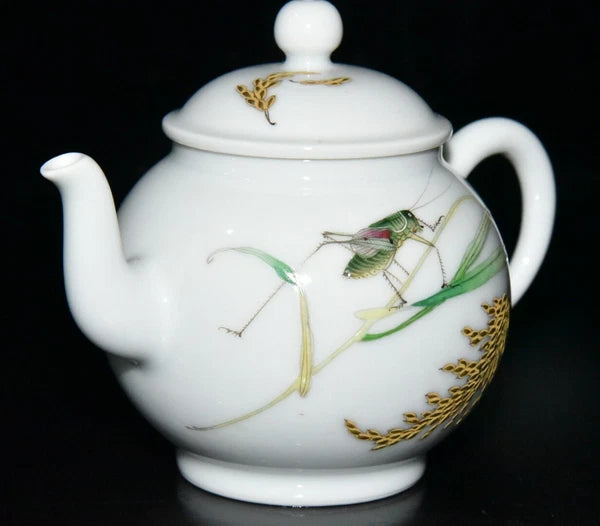 4.3" old antique qing dynasty yongzheng mark porcelain colour enamels cicada pot