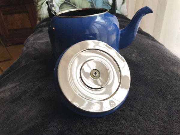Vintage Le Creuset 1.25 Quart Blue Enamel Metal Tea Kettle Teapot w/Flip Handle