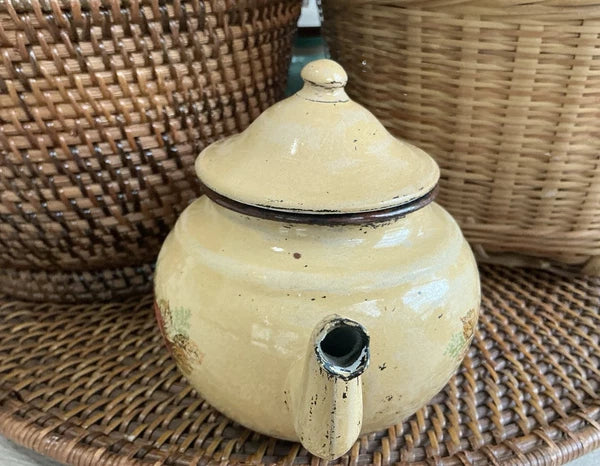 Vintage Enameled Teapot Metal From Yugoslavia