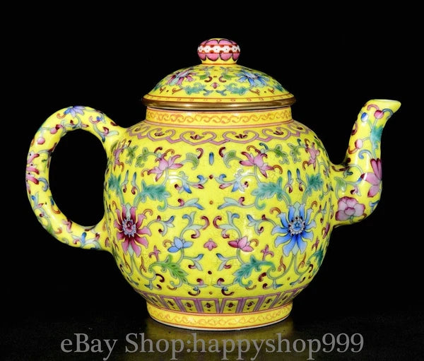 6.8" Old China Yongzheng Marked Enamel Porcelain Entwined Flower Pattern Teapot