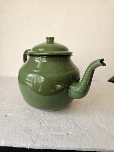 RRR RARE Vintage  Green Enamelware Teapot 1958