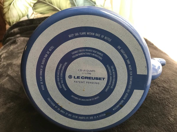 Vintage Le Creuset 1.25 Quart Blue Enamel Metal Tea Kettle Teapot w/Flip Handle