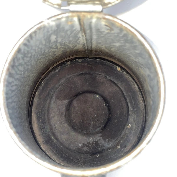 Grey Mottled Enamelware Gooseneck Hinged Coffee Tea Pot Antique Spatterware GUC