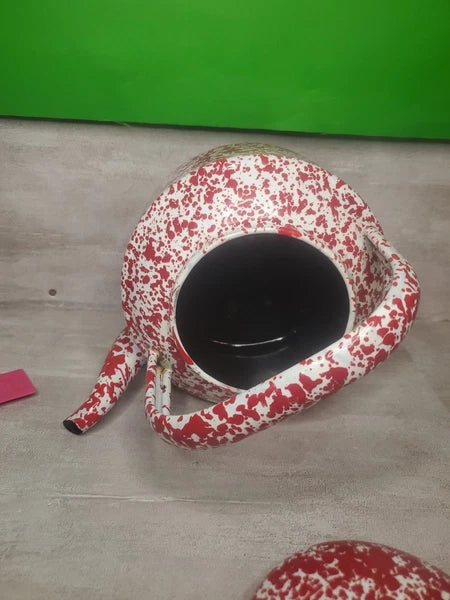 VTG Red Enamelware Splatter Graniteware Tea Kettle Teapot