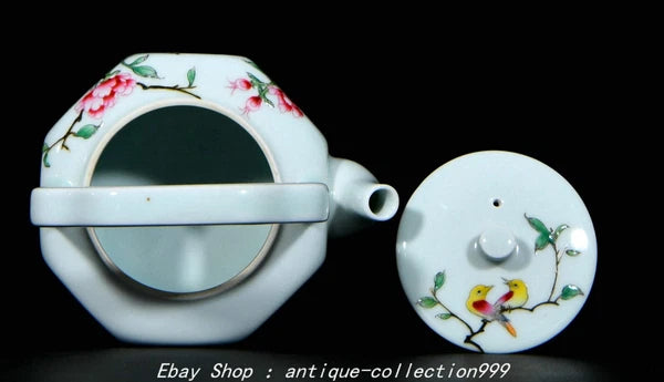 7"Yongzheng Enamel Colour Porcelain Flower Bird Word Pattern Wine Tea Pot Flagon