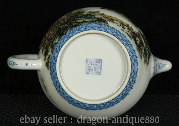 6.4" Ancient China QIanlong Marked Colour Enamel Porcelain landscape Teapot Pot