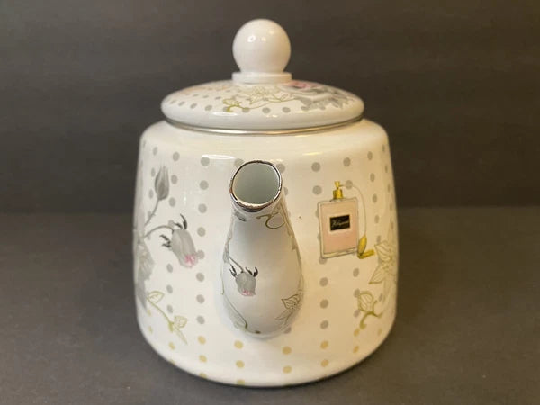 Elegance Enamel Kettle Teapot Handle Pink Rose Perfume Pattern