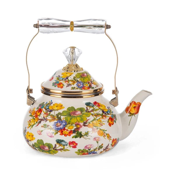 Floral Teapot with Infuser Enamel Flower Garden Perfect for  Tea & Coffee 2.5L
