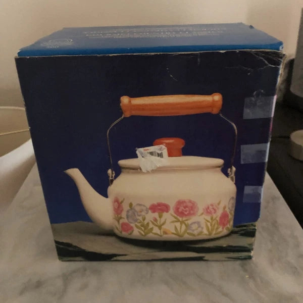 Carnations 3 Qt Flower Stencil Tea Kettle Porcelain Enamel On Steel READ BELOW