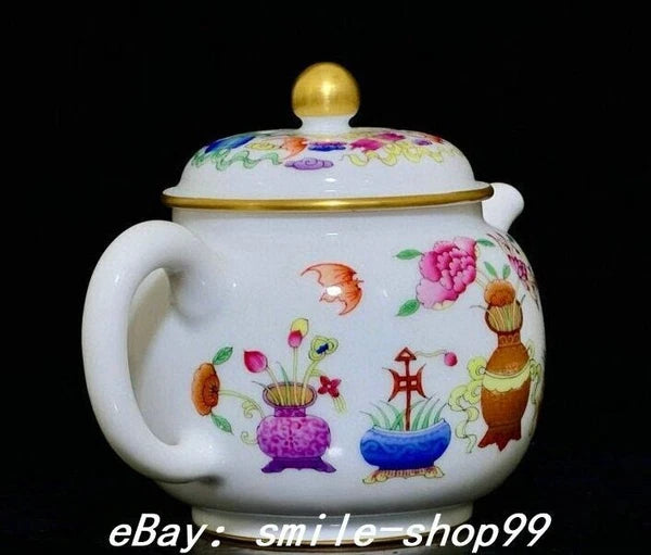 5.5" Qianlong Enamel Colour Porcelain Gilt 8 Auspicious Symbol Kettle Pot