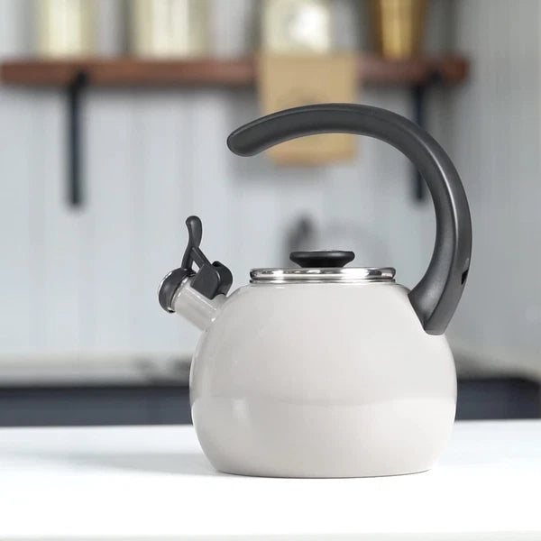 Enamel on Steel Whistling Teakettle/Teapot with Flip-Up Spout, 2 Quart - Gray